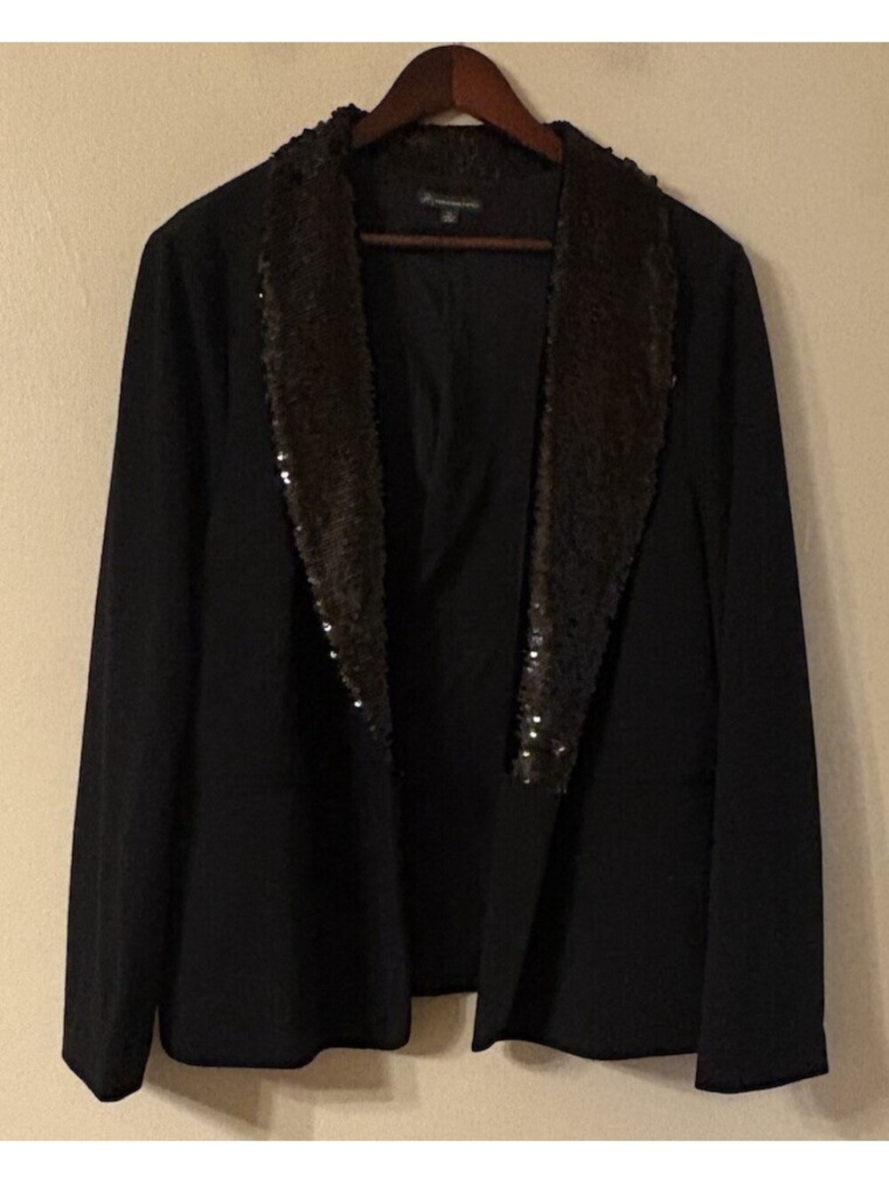 Adrianna Papell Sequin Shawl Collar Ponte Blazer Size XL Black - Picture 2 of 8